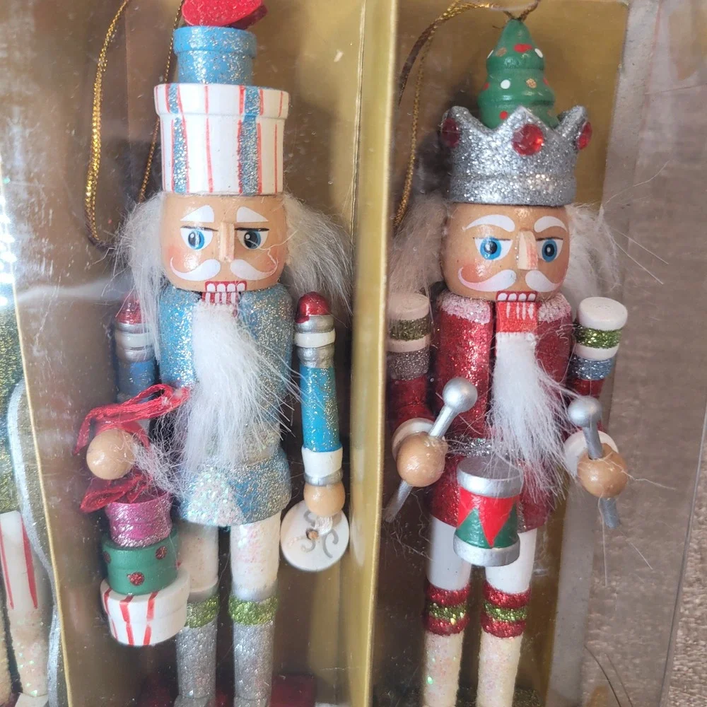 Nutcracker Hanging Ornaments Glitter Soldiers Set of 11 Holiday Decor NEW